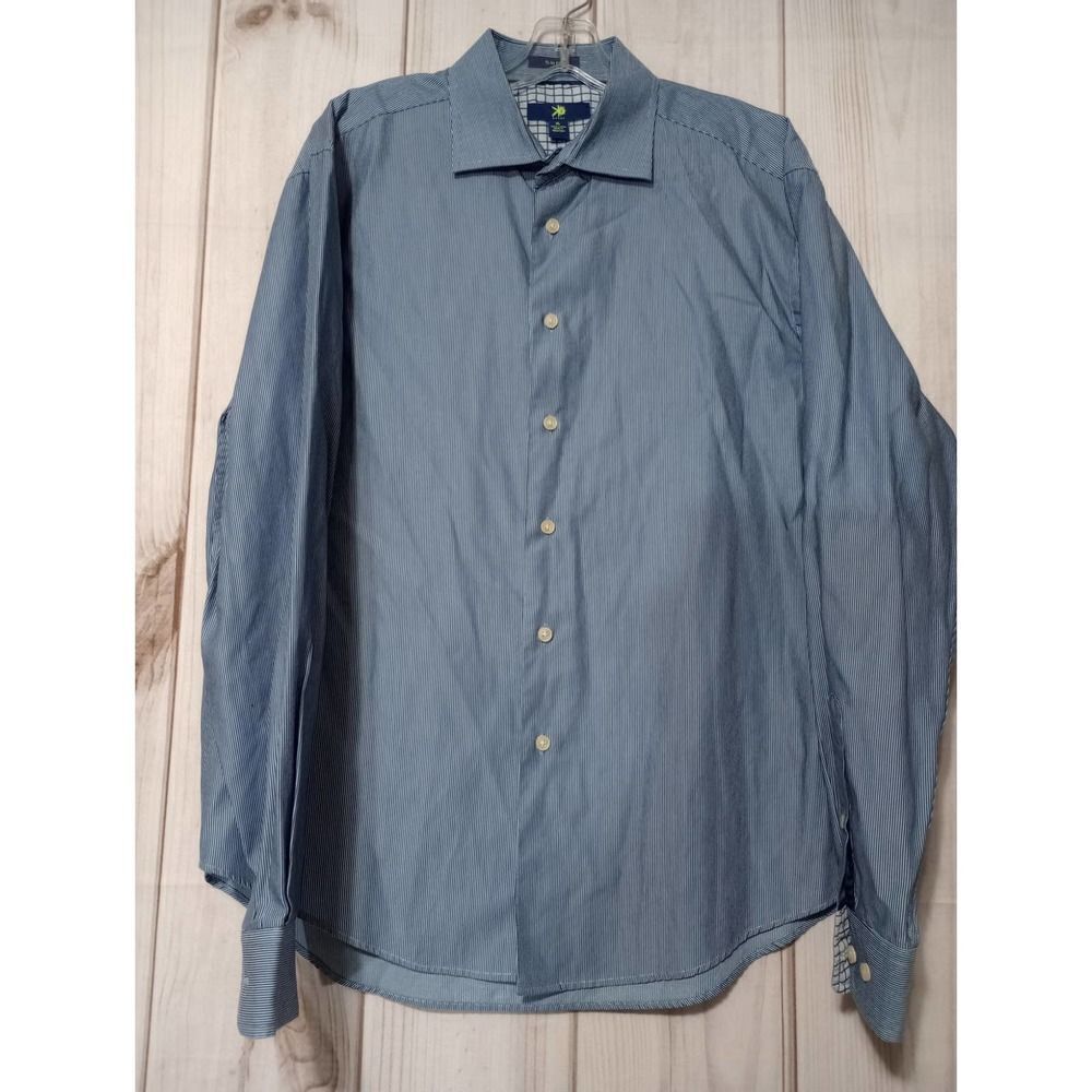 Egara Slim Fit Button‎ Down Shirt Mens XL Blue White Stripe Long Sleeve Cotton